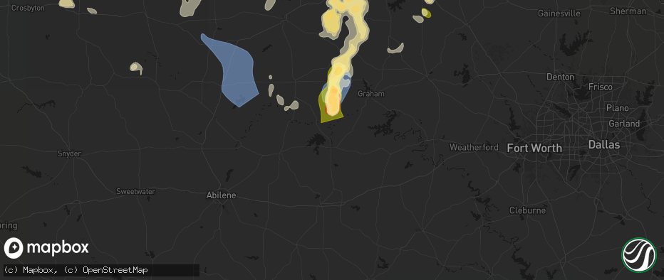 Hail map in Breckenridge, TX on July 5, 2026