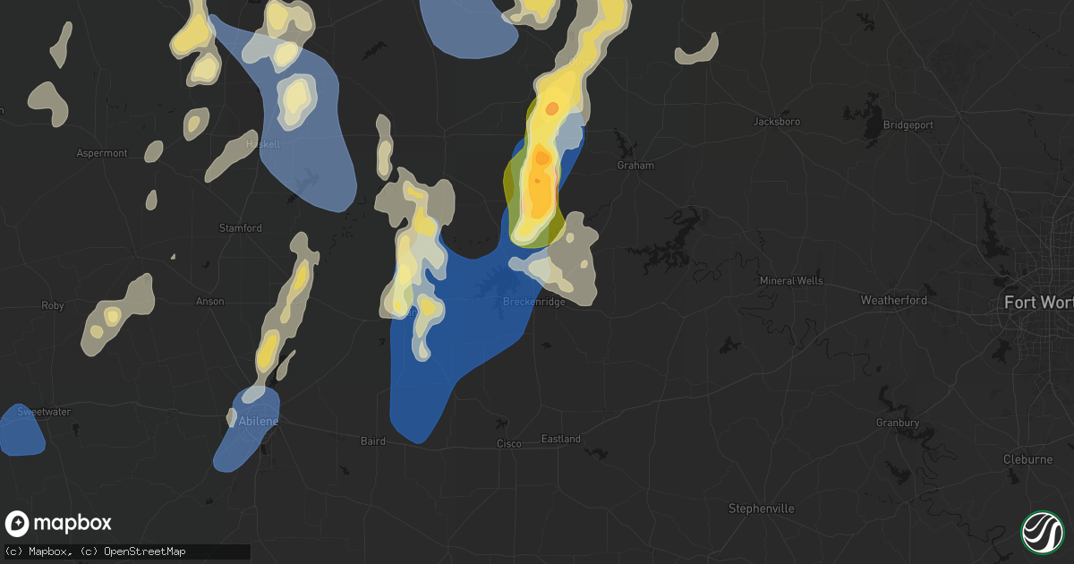 Hail map in Breckenridge, TX on July 5, 2026