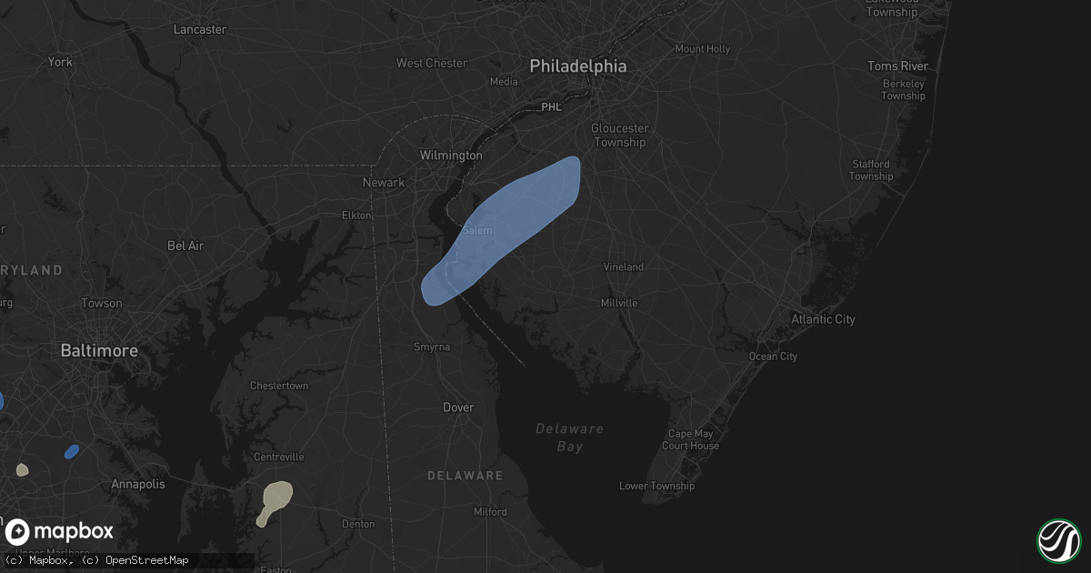 Hail map in Bridgeton, NJ on July 5, 2026