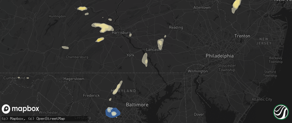 Hail map in Brogue, PA on July 5, 2026