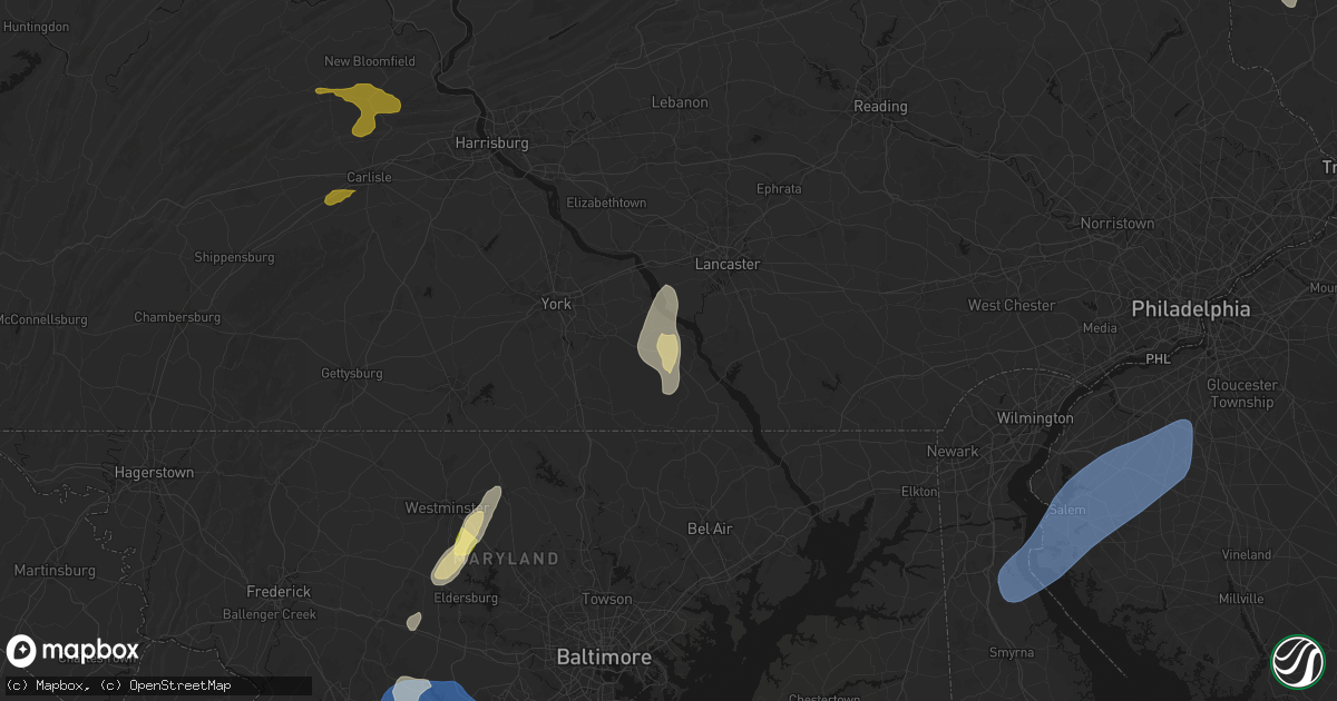 Hail map in Brogue, PA on July 5, 2026