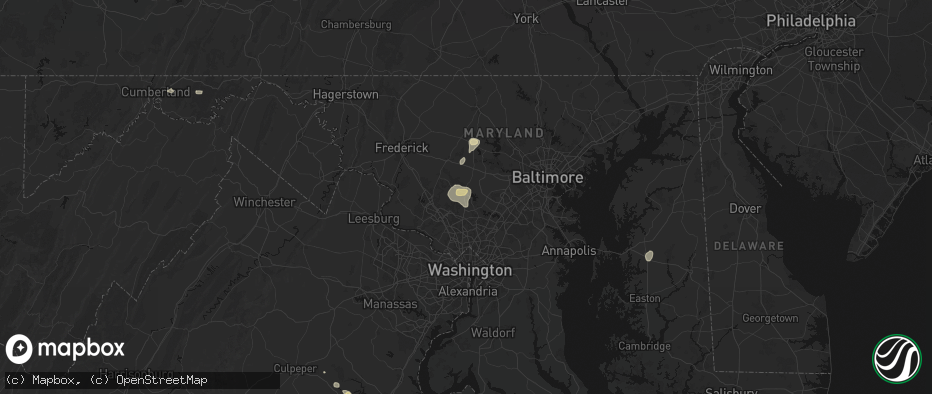 Hail map in Brookeville, MD on July 5, 2026