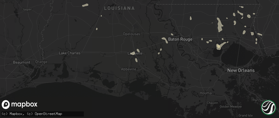 Hail map in Broussard, LA on July 5, 2026