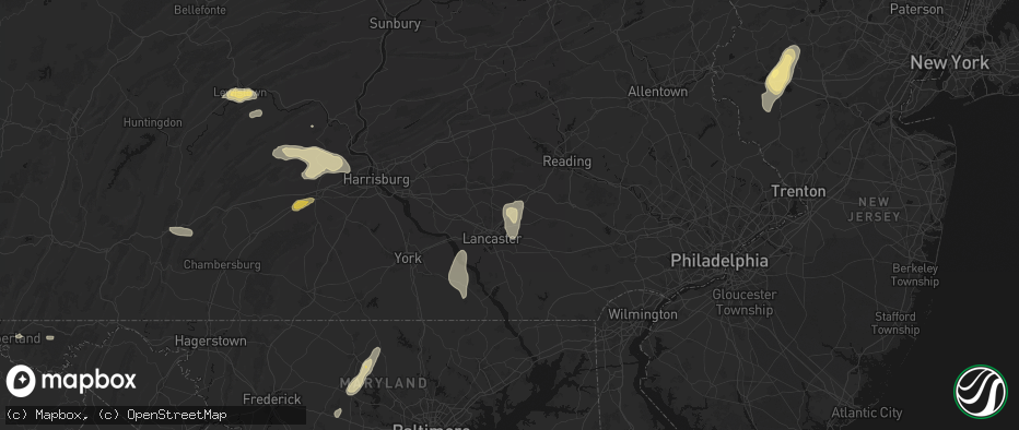 Hail map in Brownstown, PA on July 5, 2026
