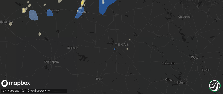 Hail map in Brownwood, TX on July 5, 2026