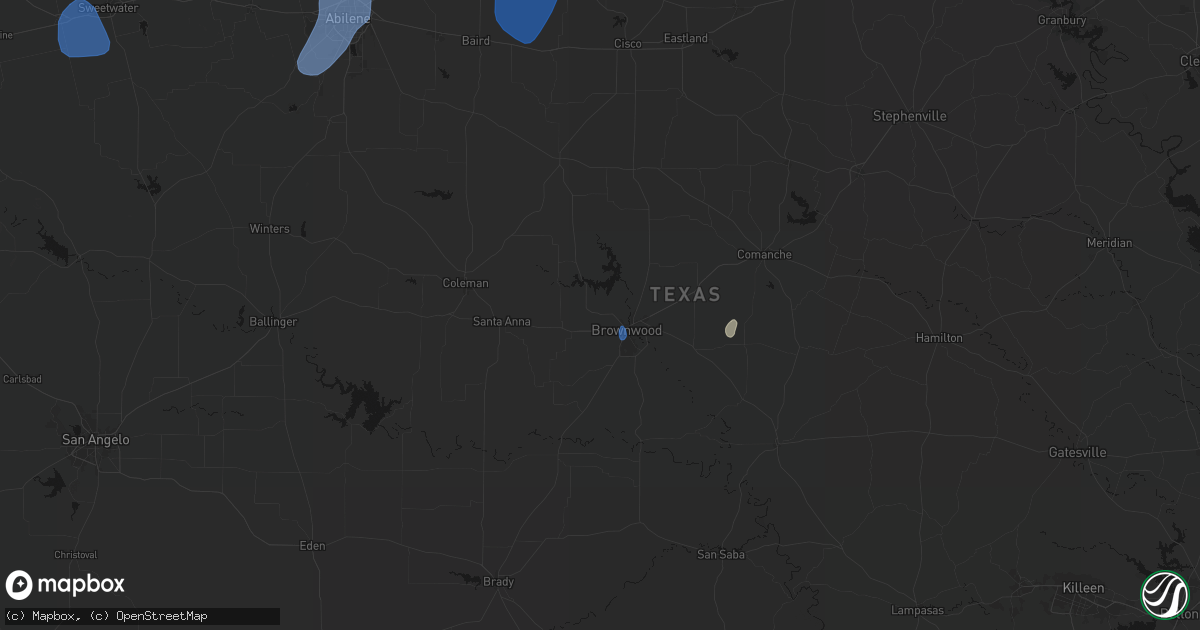 Hail map in Brownwood, TX on July 5, 2026