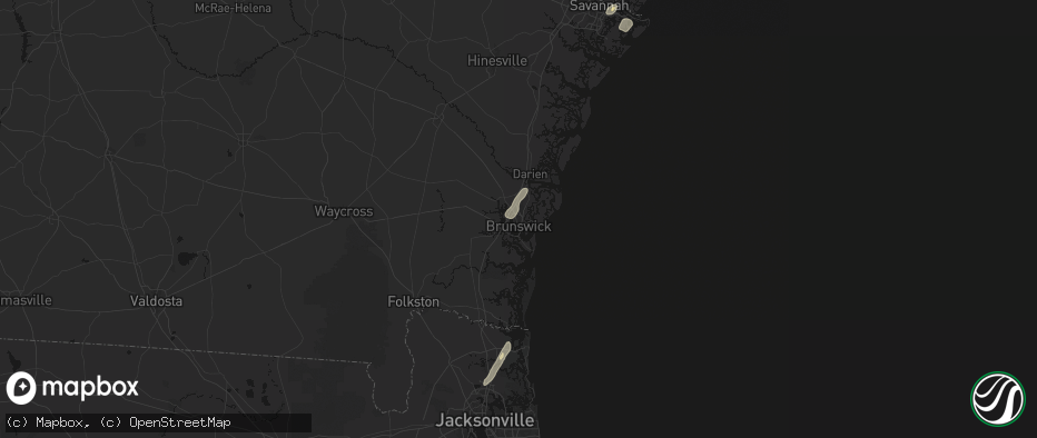 Hail map in Brunswick, GA on July 5, 2026