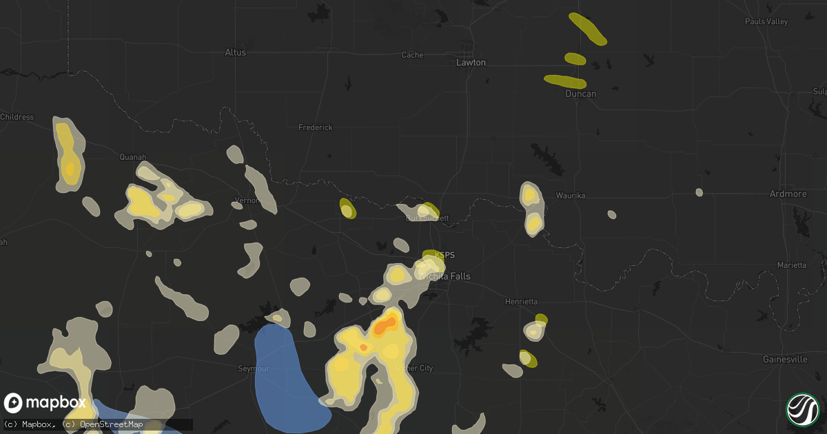 Hail map in Burkburnett, TX on July 5, 2026