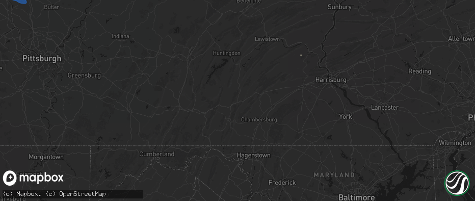 Hail map in Burnt Cabins, PA on July 5, 2026