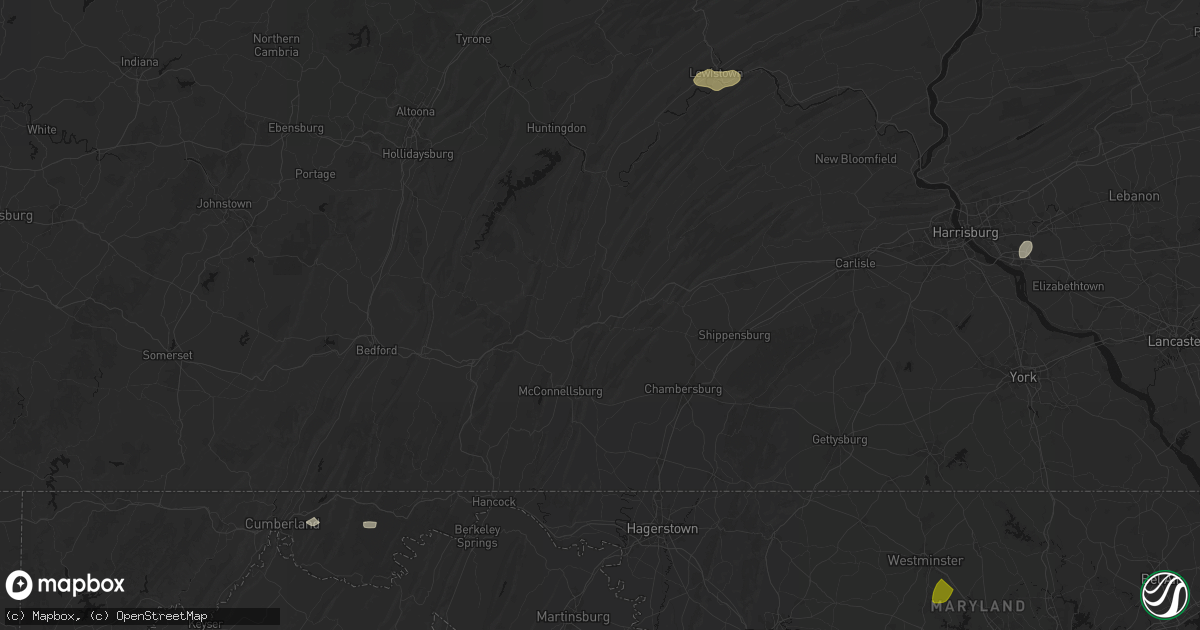 Hail map in Burnt Cabins, PA on July 5, 2026