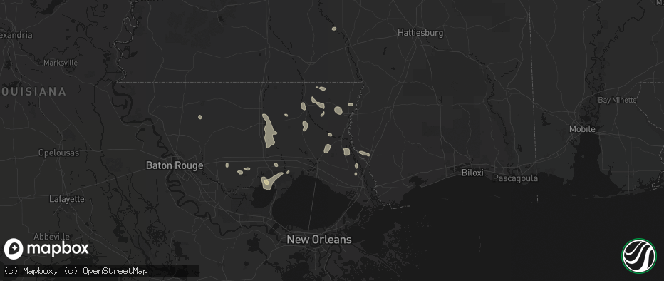 Hail map in Bush, LA on July 5, 2026