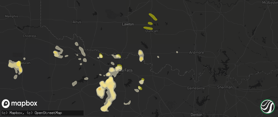 Hail map in Byers, TX on July 5, 2026