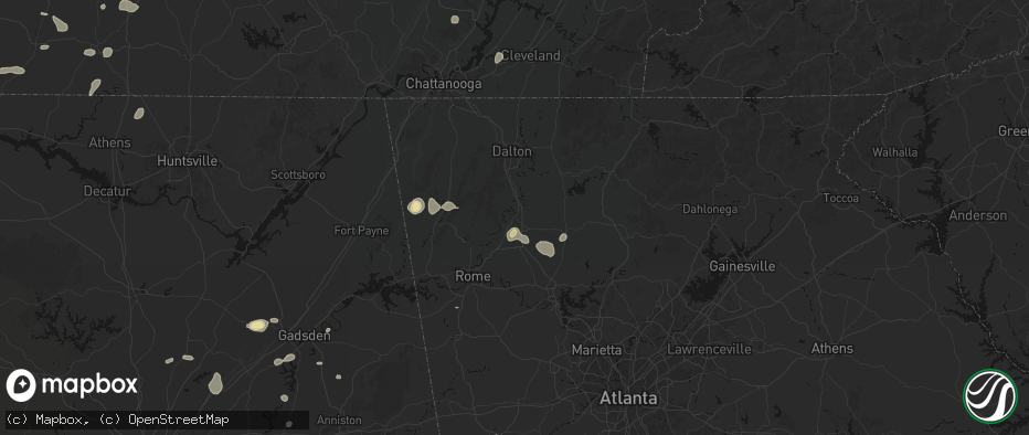 Hail map in Calhoun, GA on July 5, 2026