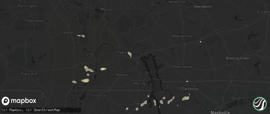 Hail map in Calvert City, KY on July 5, 2026