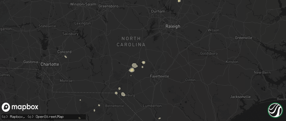 Hail map in Cameron, NC on July 5, 2026