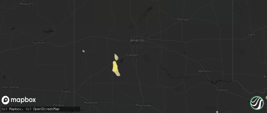 Hail map in Canyon, TX on July 5, 2026