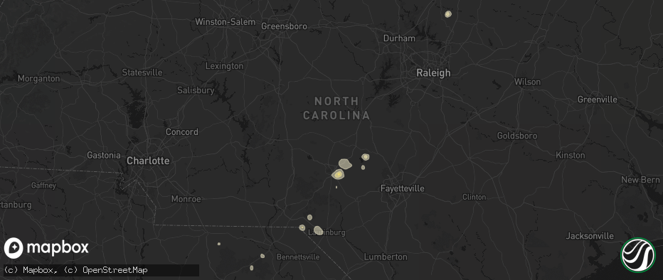 Hail map in Carthage, NC on July 5, 2026