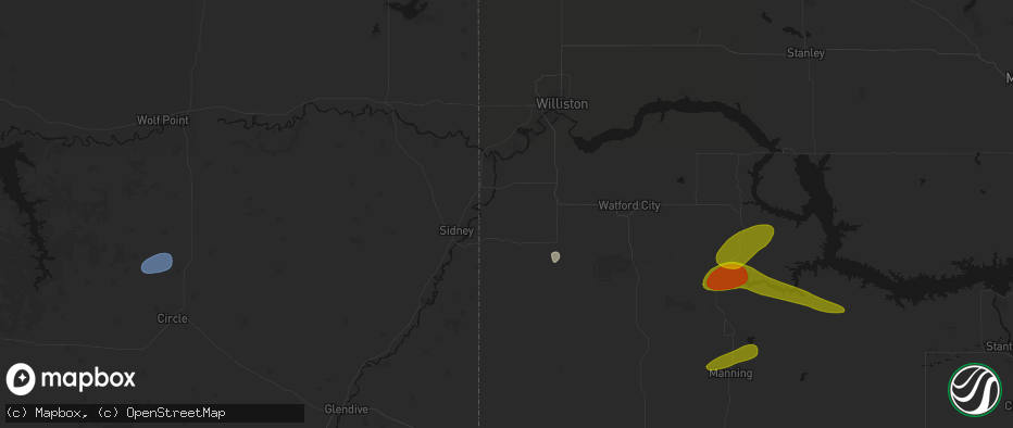 Hail map in Cartwright, ND on July 5, 2026