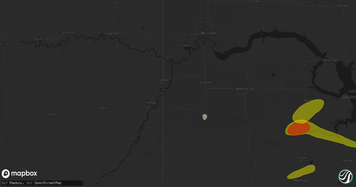 Hail map in Cartwright, ND on July 5, 2026