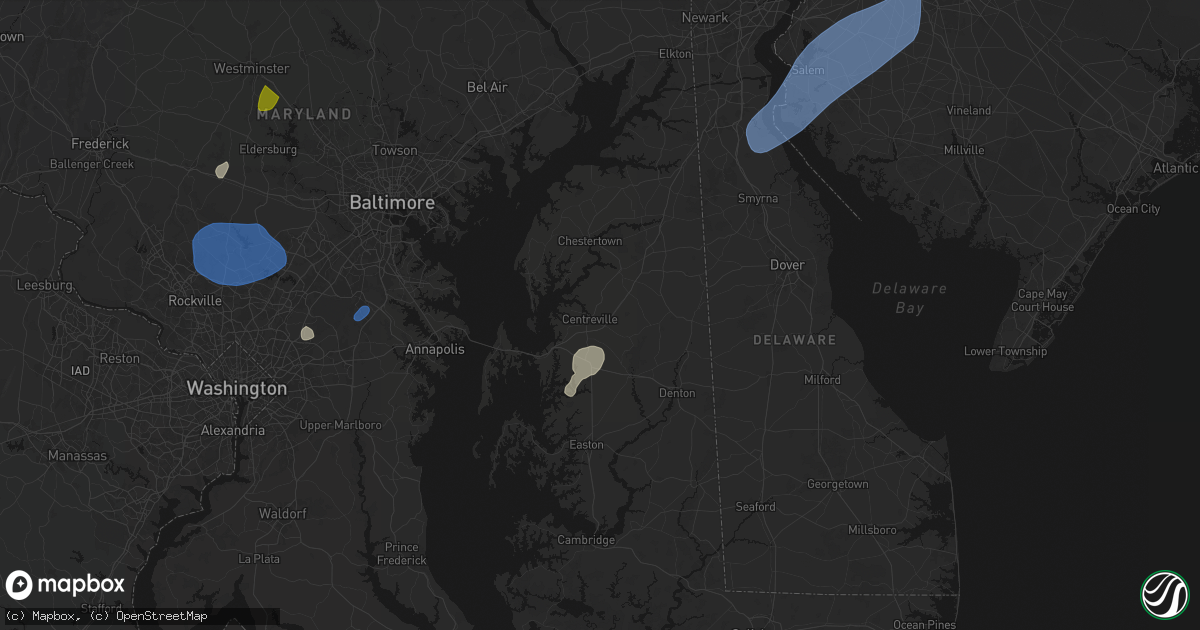 Hail map in Centreville, MD on July 5, 2026