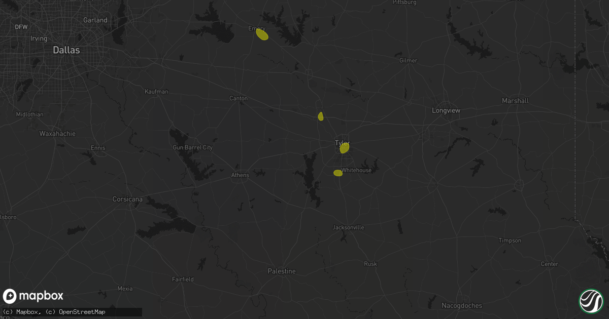 Hail map in Chandler, TX on July 5, 2026