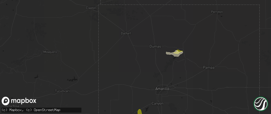 Hail map in Channing, TX on July 5, 2026