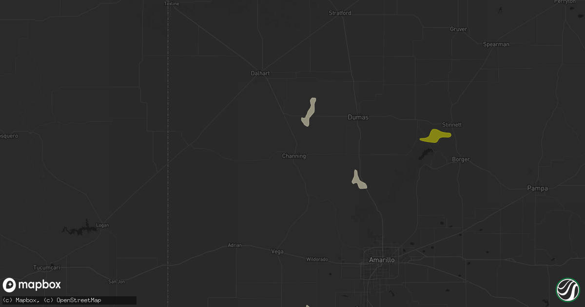 Hail map in Channing, TX on July 5, 2026