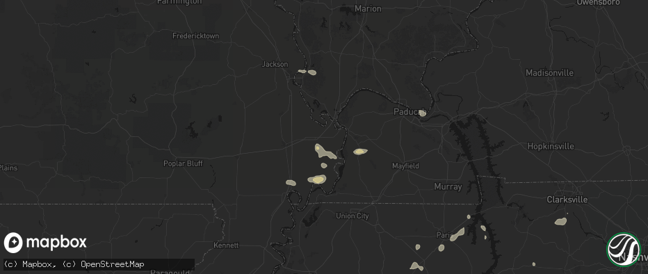 Hail map in Charleston, MO on July 5, 2026