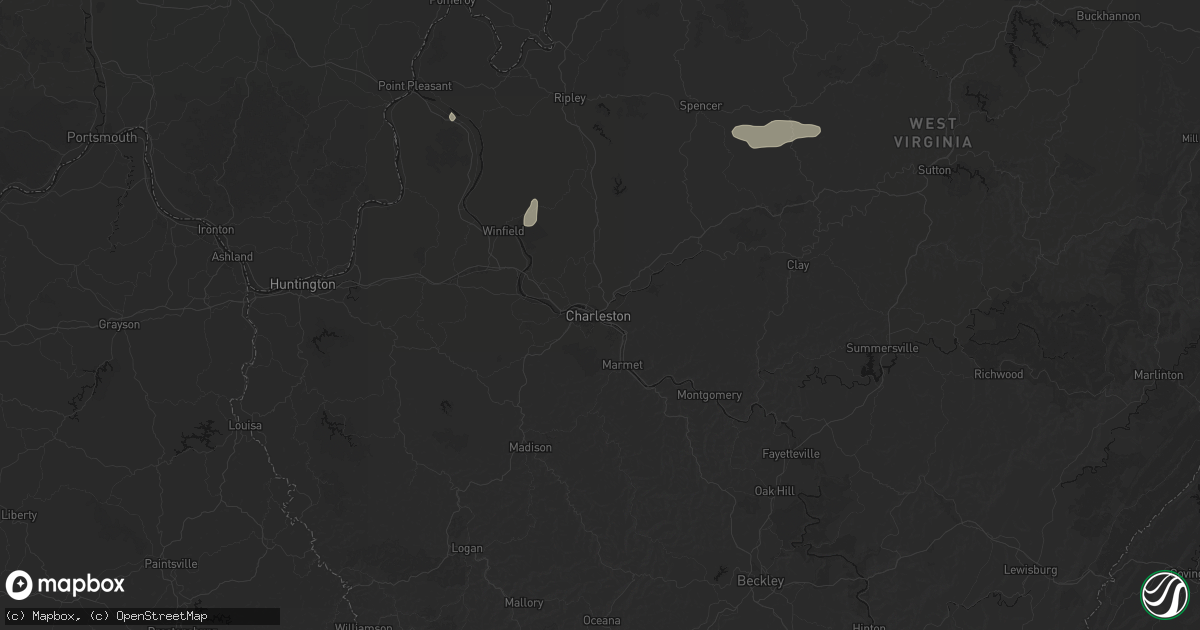 Hail map in Charleston, WV on July 5, 2026