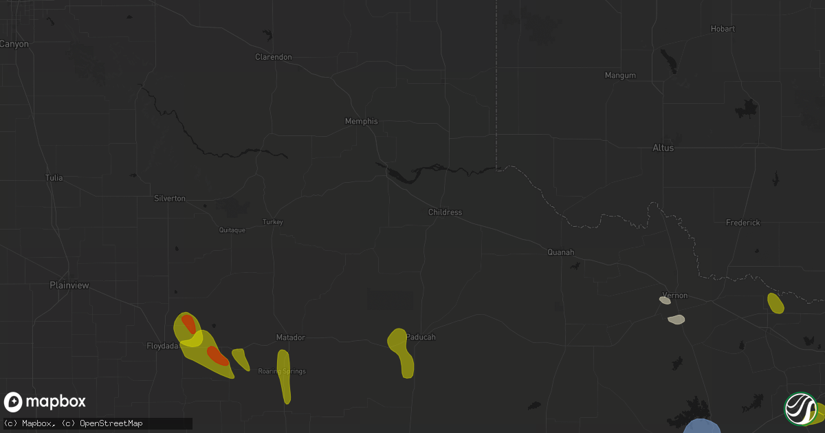 Hail map in Childress, TX on July 5, 2026
