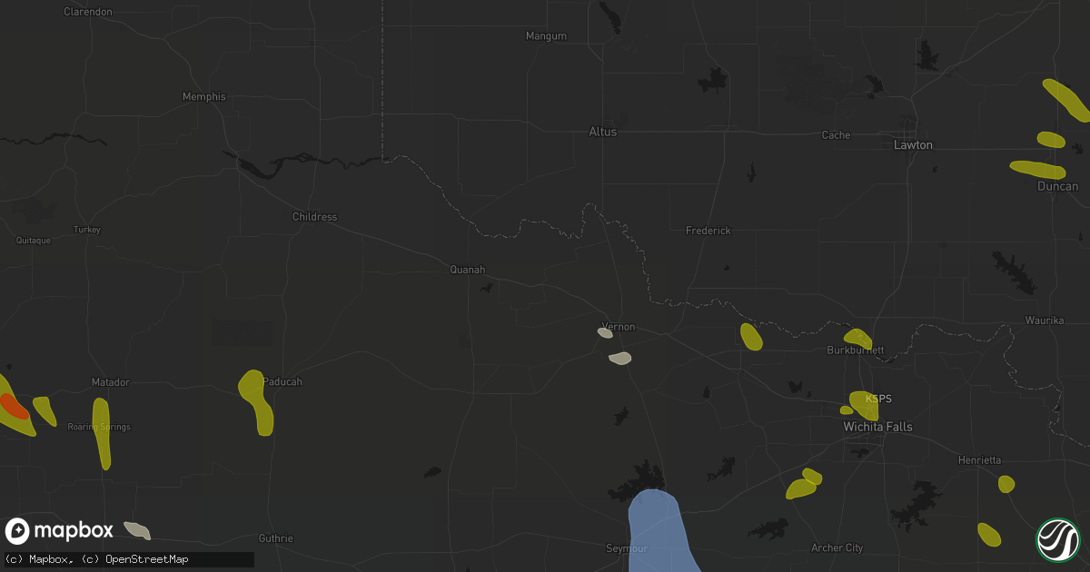Hail map in Chillicothe, TX on July 5, 2026