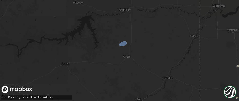 Hail map in Circle, MT on July 5, 2026