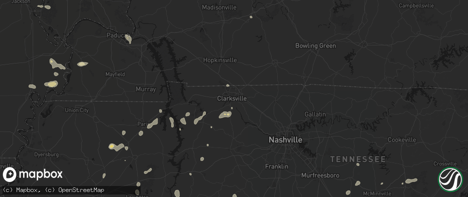Hail map in Clarksville, TN on July 5, 2026