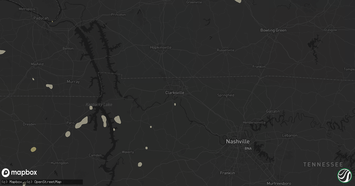 Hail map in Clarksville, TN on July 5, 2026