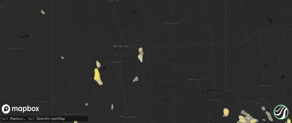 Hail map in Claude, TX on July 5, 2026