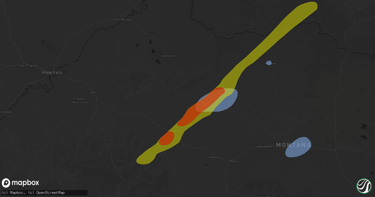 Hail map in Coffee Creek, MT on July 5, 2026