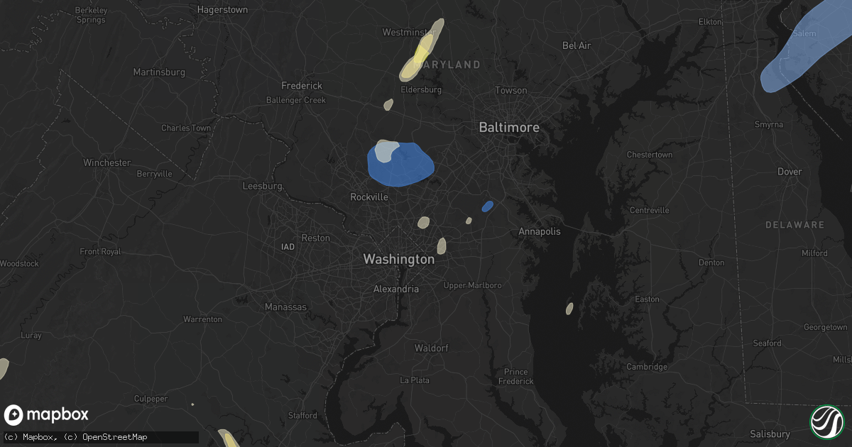 Hail map in College Park, MD on July 5, 2026