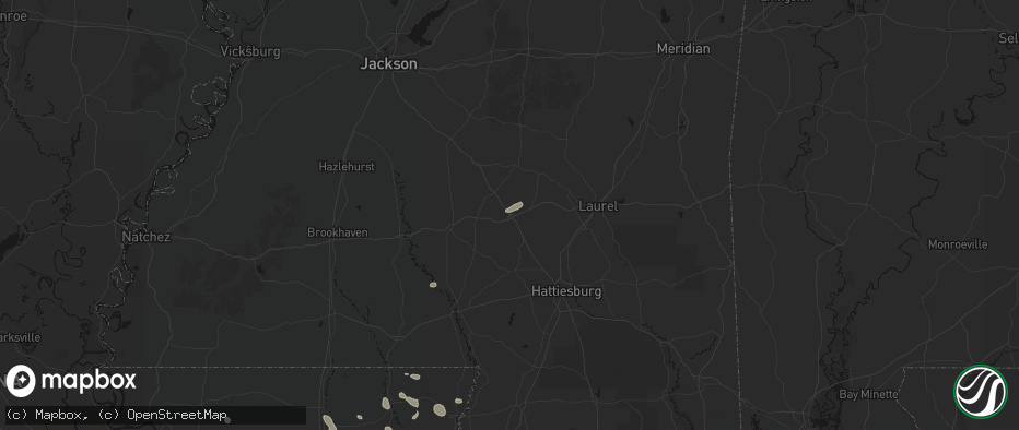 Hail map in Collins, MS on July 5, 2026