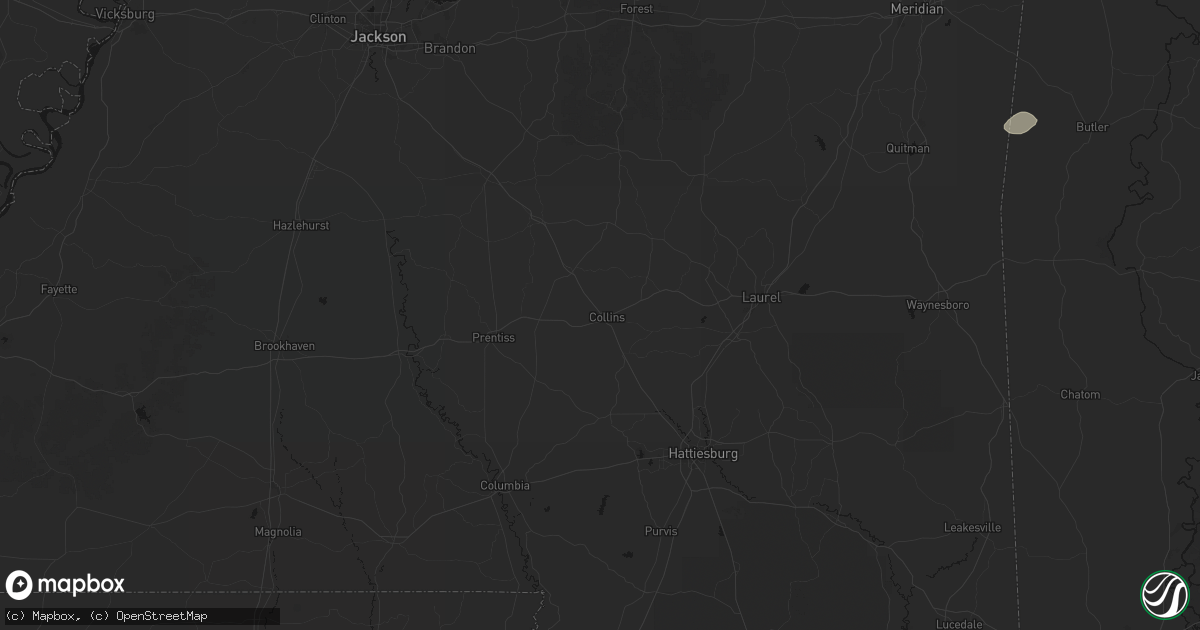Hail map in Collins, MS on July 5, 2026