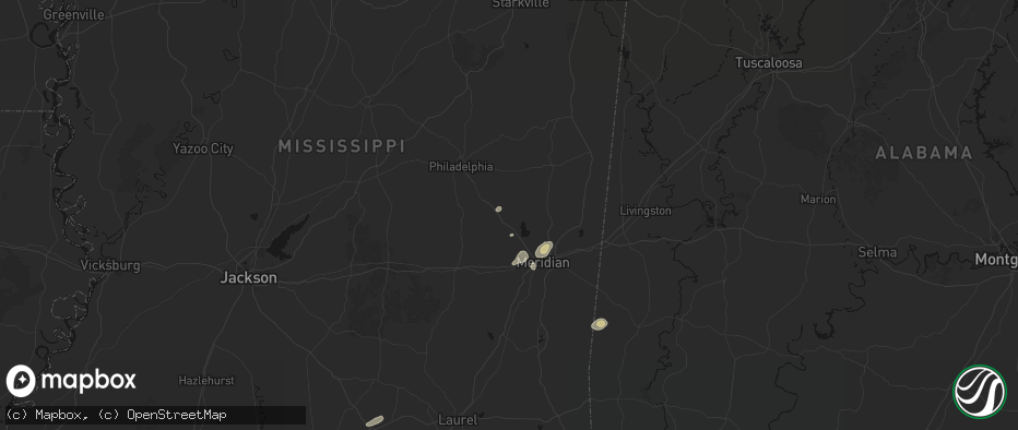Hail map in Collinsville, MS on July 5, 2026