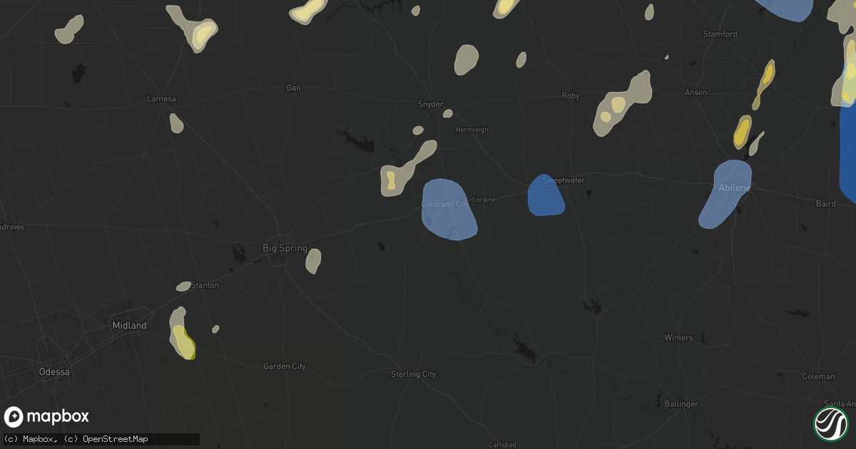 Hail map in Colorado City, TX on July 5, 2026