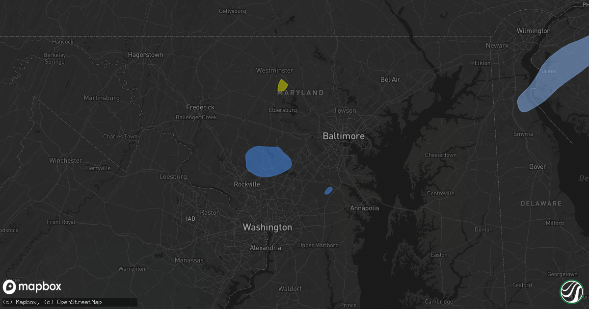 Hail map in Columbia, MD on July 5, 2026