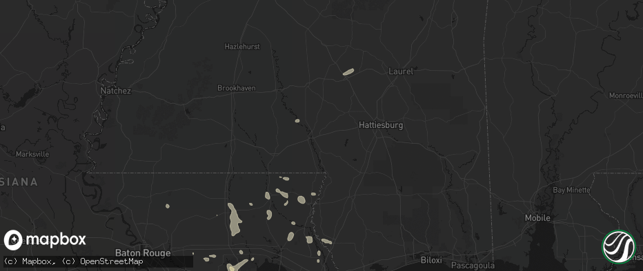 Hail map in Columbia, MS on July 5, 2026