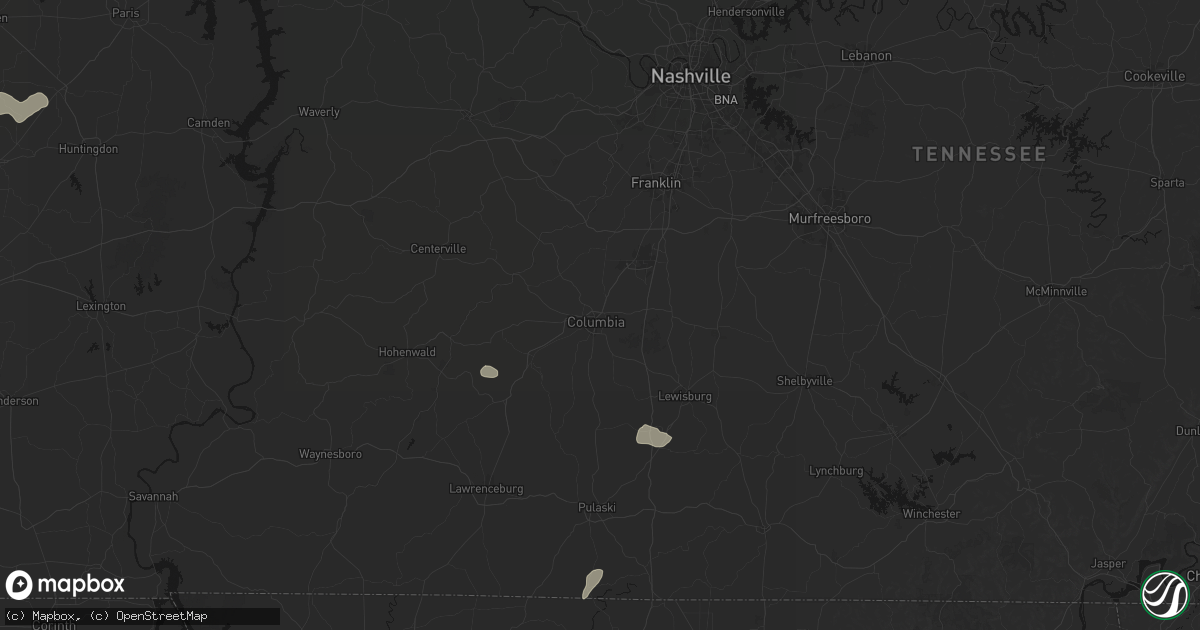 Hail map in Columbia, TN on July 5, 2026