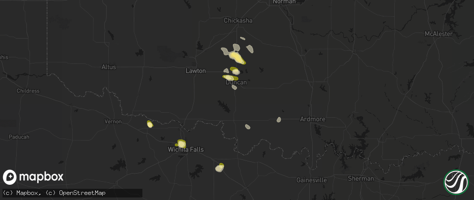 Hail map in Comanche, OK on July 5, 2026