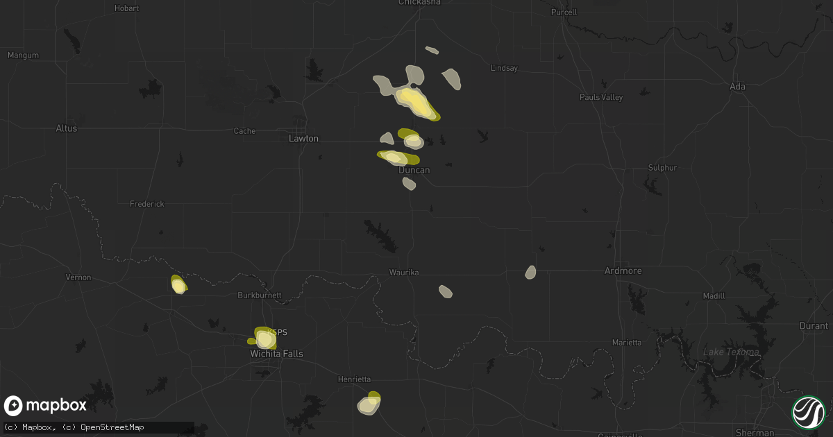 Hail map in Comanche, OK on July 5, 2026