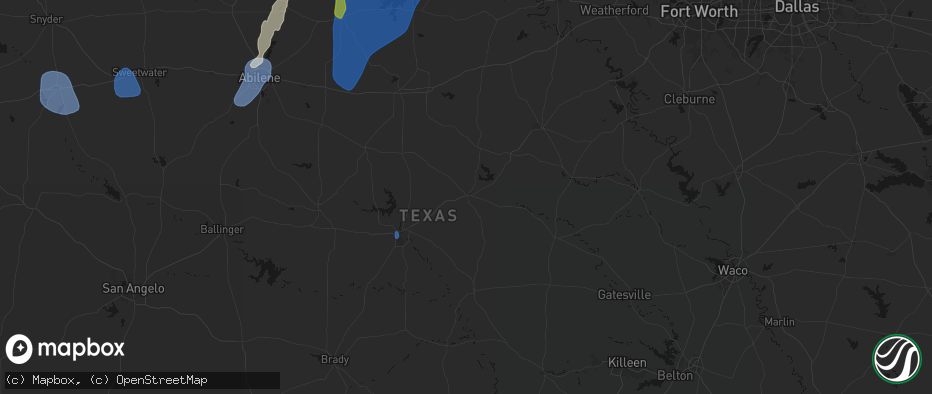 Hail map in Comanche, TX on July 5, 2026