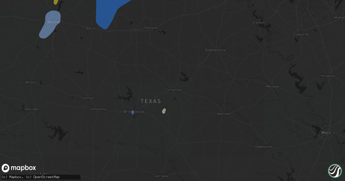 Hail map in Comanche, TX on July 5, 2026