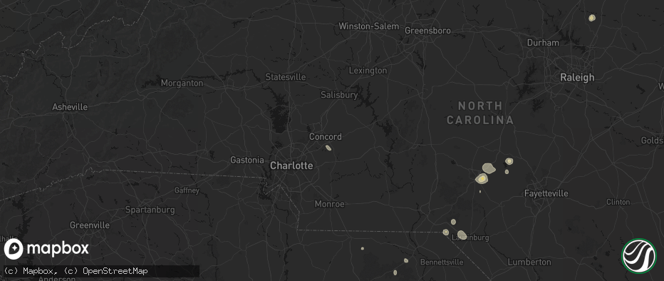 Hail map in Concord, NC on July 5, 2026