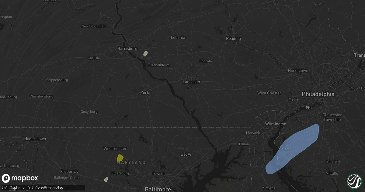 Hail map in Conestoga, PA on July 5, 2026